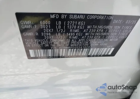 2025 Subaru Ascent Limited 7-Passenger from USA, damaged, VIN 4S4WMAPD0S3418097